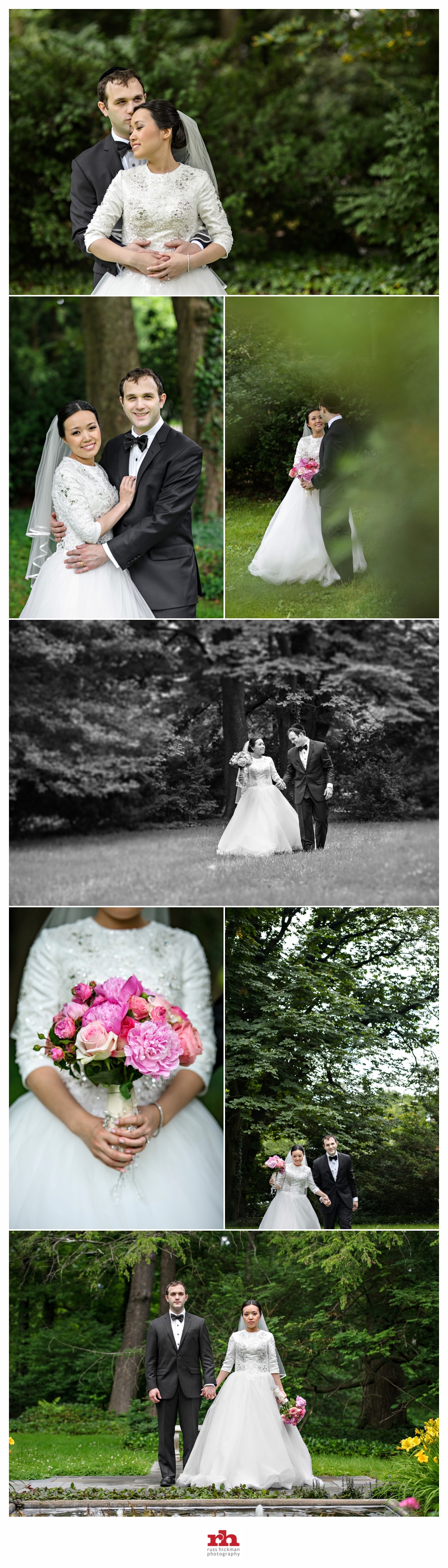 A Jewish Bride & Groom enjoy a walk through the woods on their wedding day in Philadelphia.
